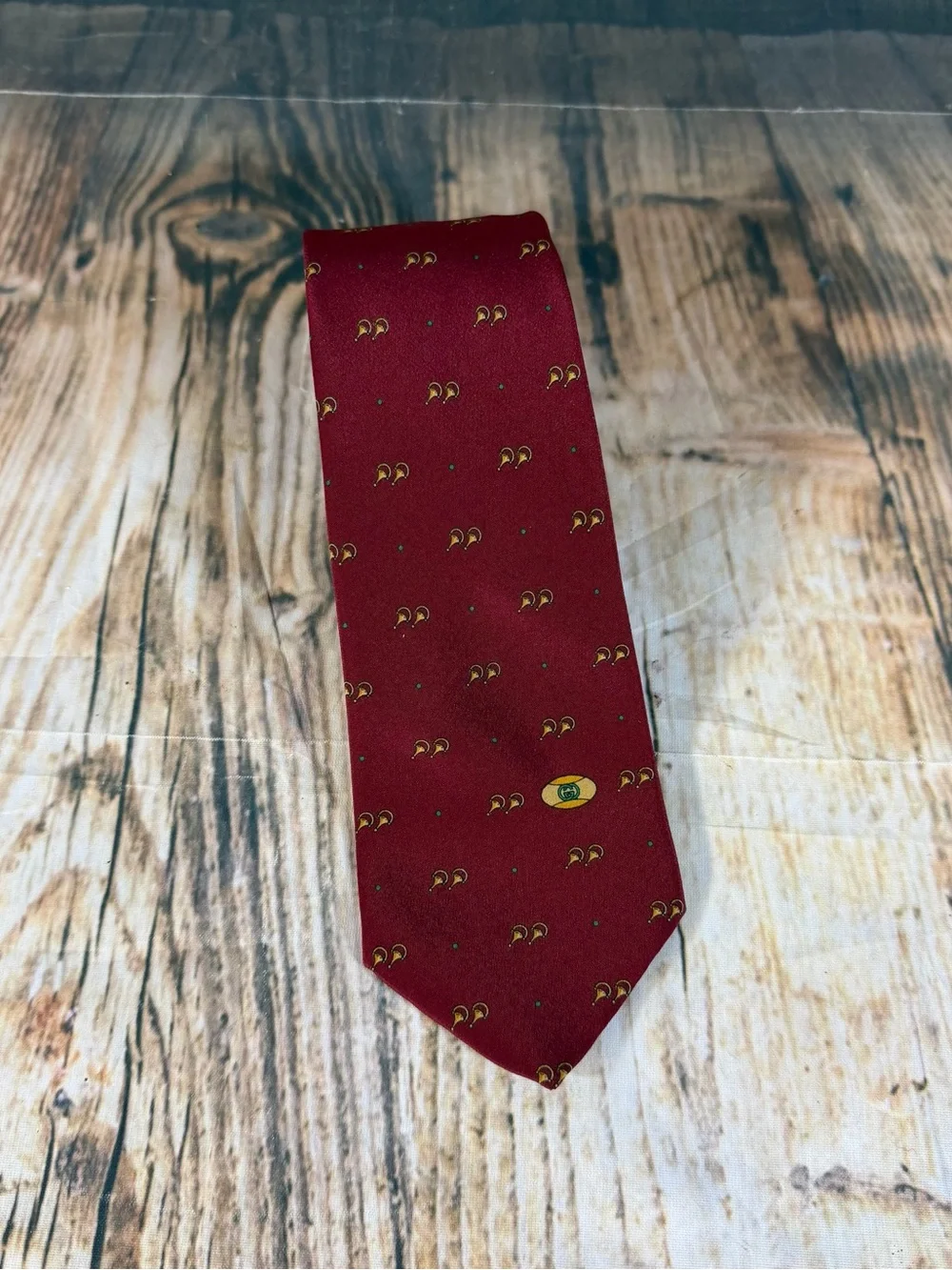 Gucci Accessory Collection Silk Tie Burgundy Gold GG Horsebit Italy Vintage 80’s